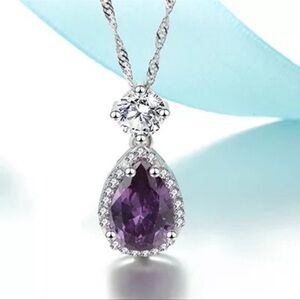 Sterling Silver Simulated gemstone Halo Necklace